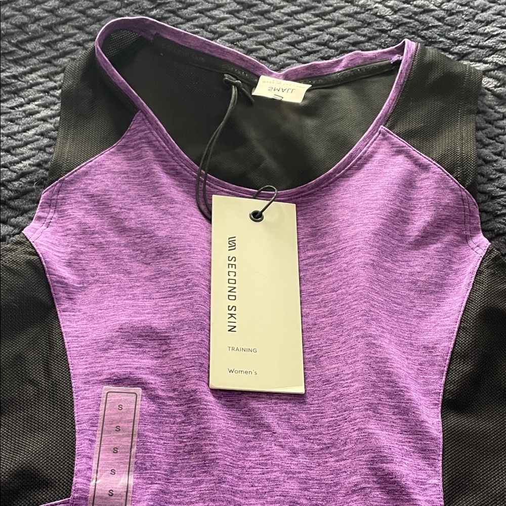 Second Skin Overalls Purple and Black Tank Top